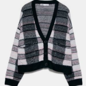 Zara Oversized Plaid Cardigan Sm NWT